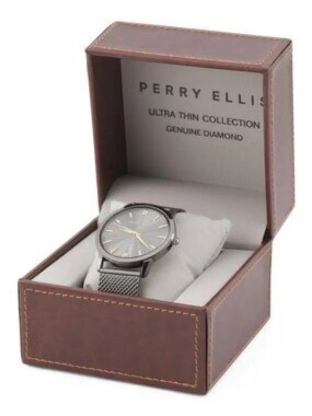 PERRY ELLIS Men's Gunmetal Mesh Strap Watch